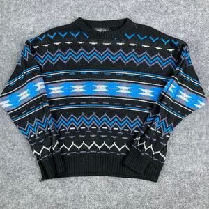 Aspen Lid Sweater Mens M Black Blue Fair Isle Knit Pullover Vintage